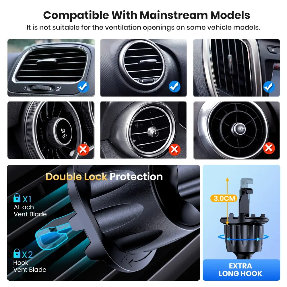 TOPK Supporto per telefono per auto Supporto per telefono cellulare con presa d'aria per auto Supporto per morsetto facile a mani libere nel veicolo Adatto a tutti i telefoni da 4 "a 7" - immagine 6