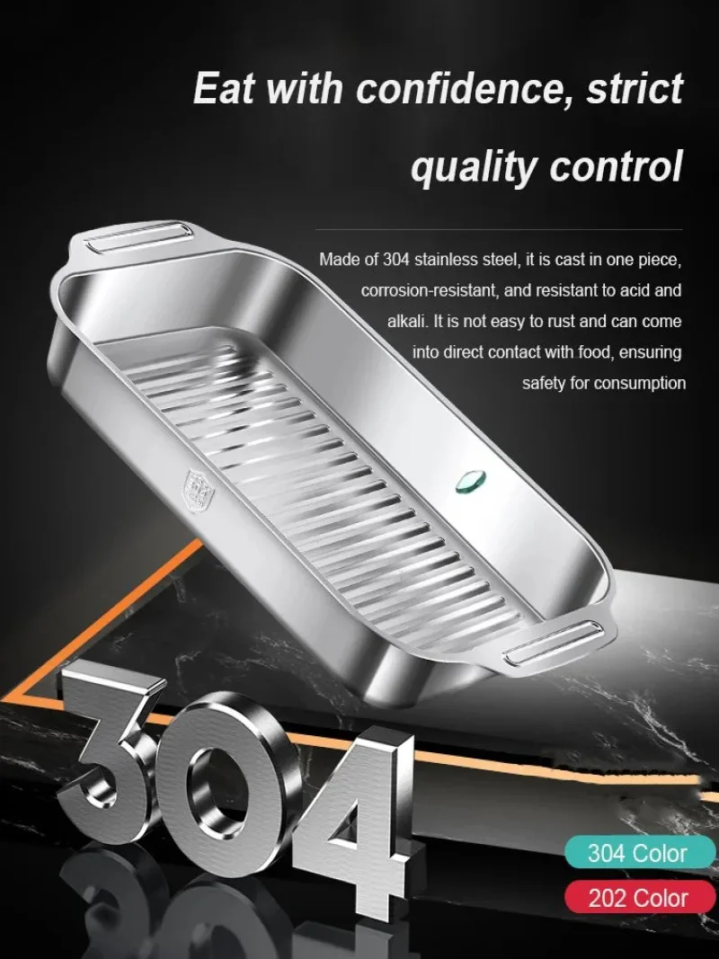 Large Capacity Stainless Steel Thickened Deepened Multi-Purpose Fish Grilling Plate With Lid Household Multipurpose Grill Pan