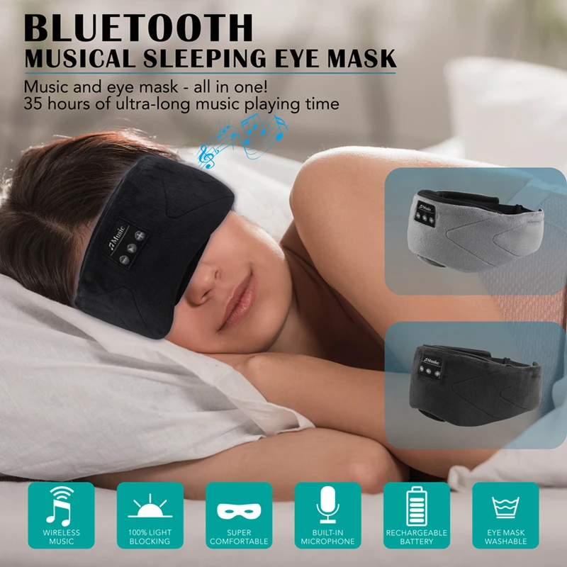 20 White Noise Sleeping Headphones Bluetooth5.2 Sleep Mask Breathable Soft 100% Blackout Eye Mask Microphone Call for Sleeping
