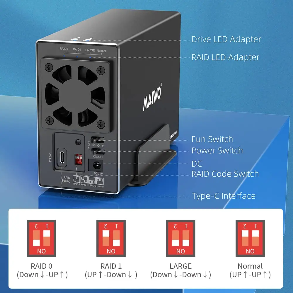 Maiwo-hard Drive Docking Station Caixa de Armazenamento Dual Bay Usb 3.1 tipo c Suporte 10gbps 3.5 Modo - Imagem 3