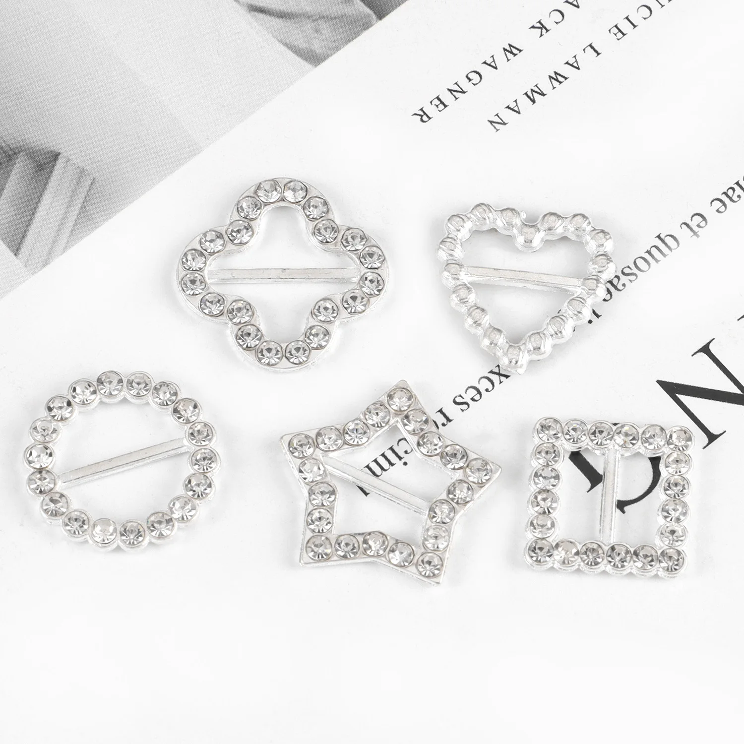 5/10개/세트 다양한 모양의 라인스톤 버클, 웨딩 청첩장 장식, DIY 헤어 액세서리