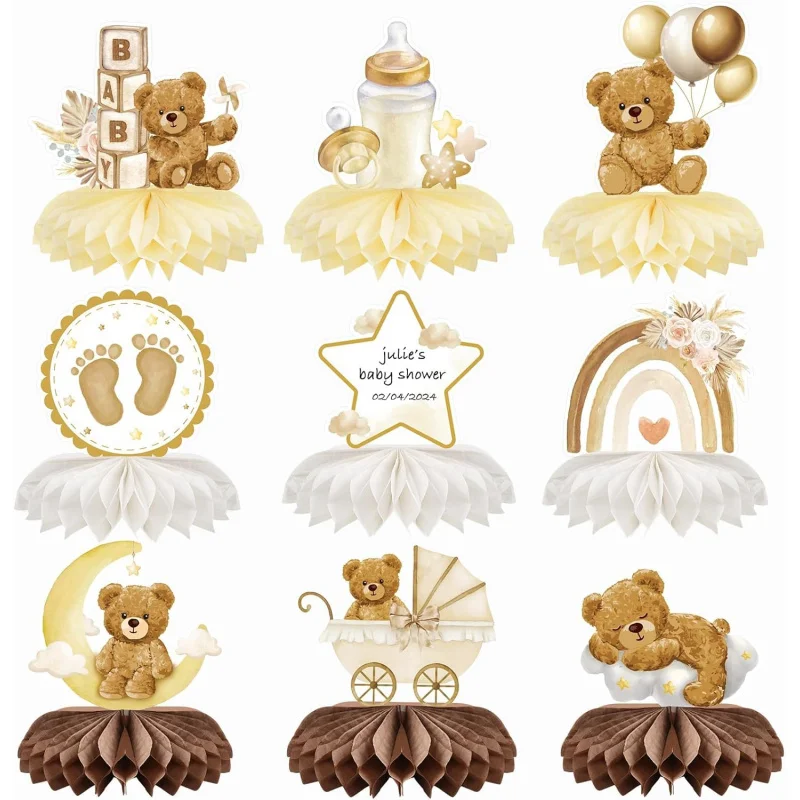 9 Stück Bären-Babyparty-Dekorationen, Mittelstücke, „Wir Can Bearly Wait“-Babyparty-Dekorationen, Geschlecht offenbaren Tischdekorationen