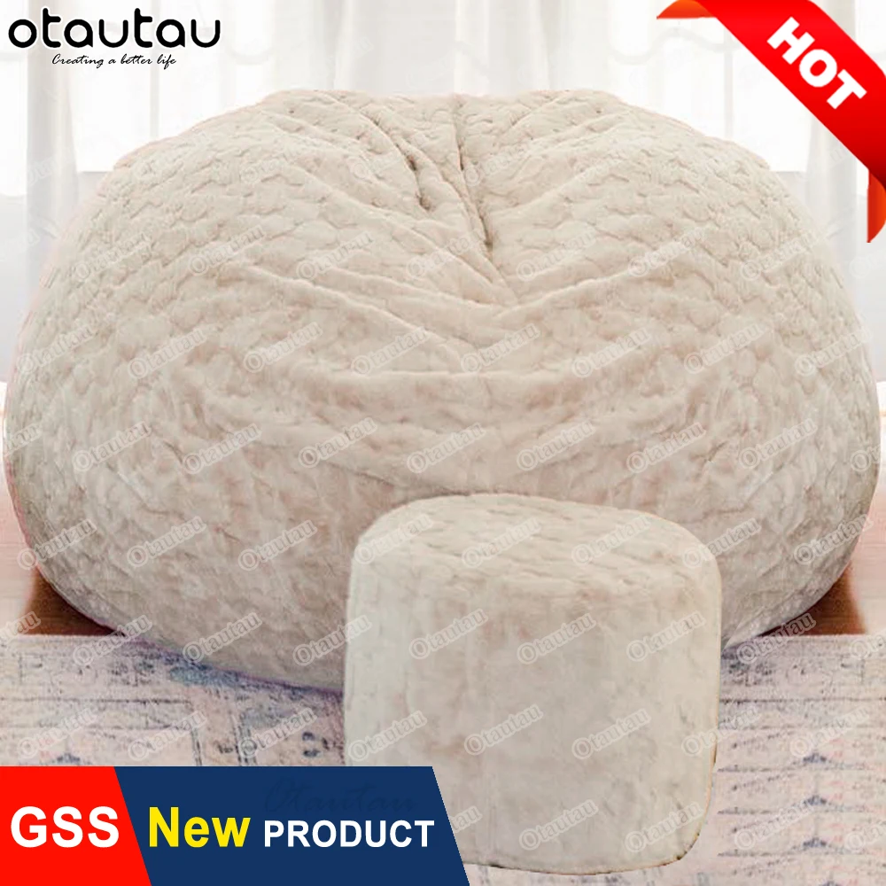 Otautau 5/6/7ft Giant Round Faux Fur Pouf Cover Bean Bag Sofa Bed Sac