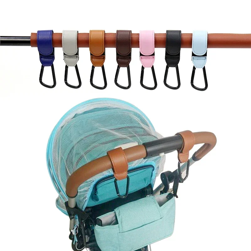 PU 가죽 가방 유모차 후크, 360 도 회전 카트, 정리함 유모차 후크, 크로셰 유모차 액세서리, 1 개, 2 개