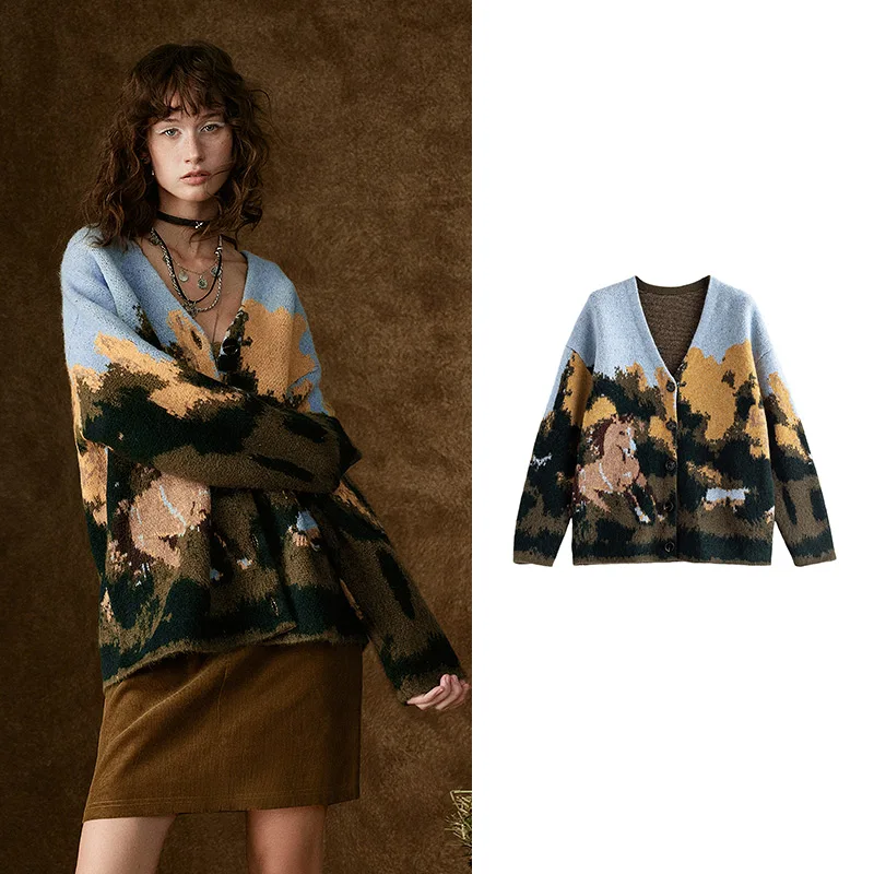 TOYOUTH معاطف نسائية محبوكة 2025 شتاء جديد الحصان...