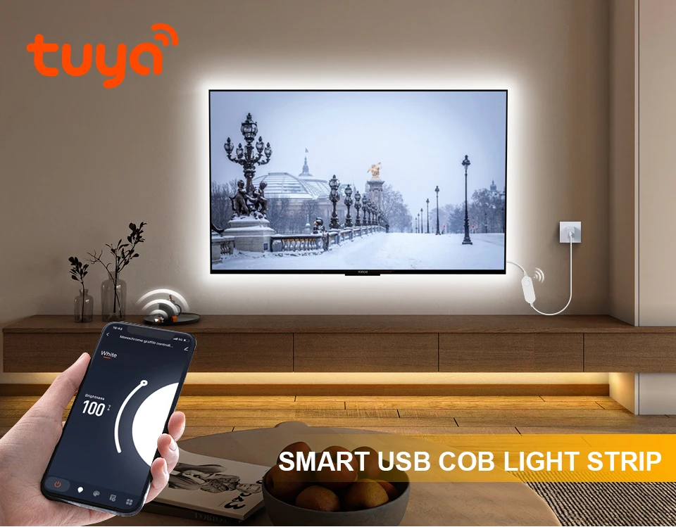 Description Picture 2 of itemTuya Smart Life WiFi USB 5V COB LED Strip 320LEDs/M Remote Control Dimmable Tape Ribbon LED Lights Work With Alexa Google Home