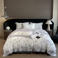 Luxury Digital Printing Flowers and Plants Bedding Set Lyocell Eucalyptus Fiber Soft Silky Duvet Cover Bed Sheet Pillowcase 4Pcs 2