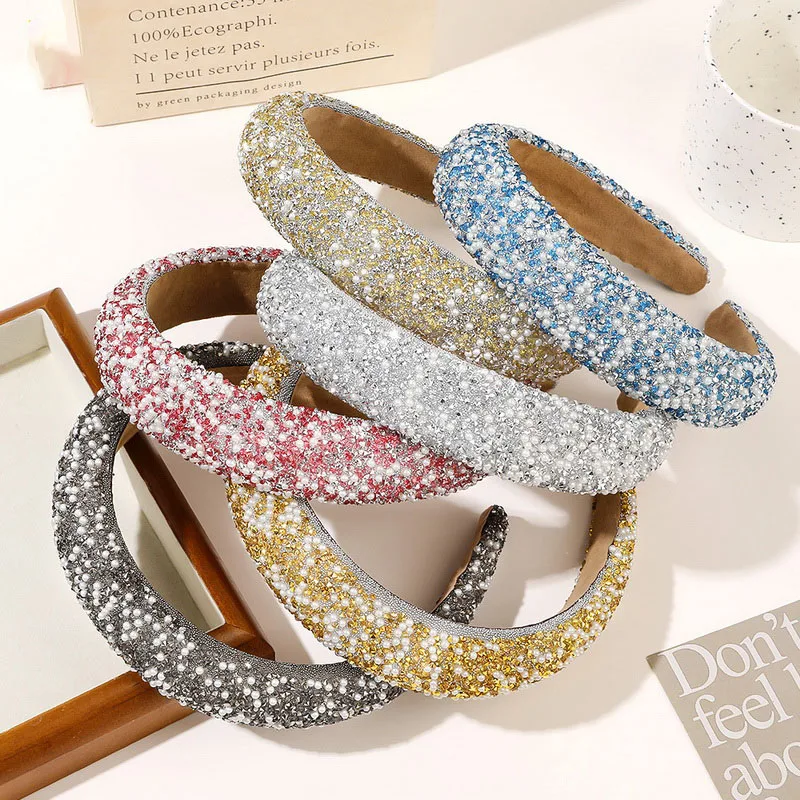 Luxury Rhinestones hairbands for women pearl headbands wide
