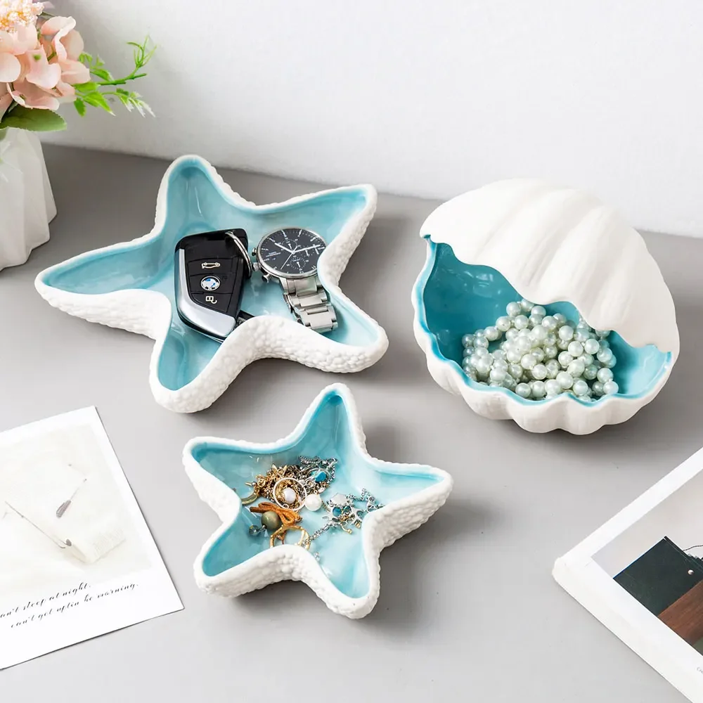 Ceramic Conch Jewelry Tray for Living Bedroom Home Decor