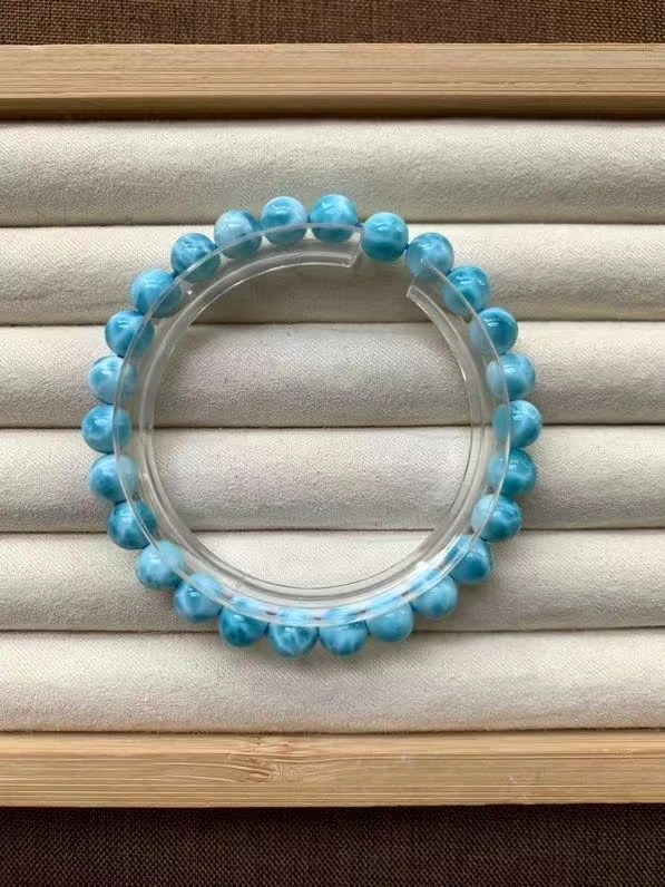 

Natural Blue Larimar Gemstone Beads Bracelet 7mm Women Men Pattern Stretch Round Beads Crystal Bracelet Jewelry AAAAAA