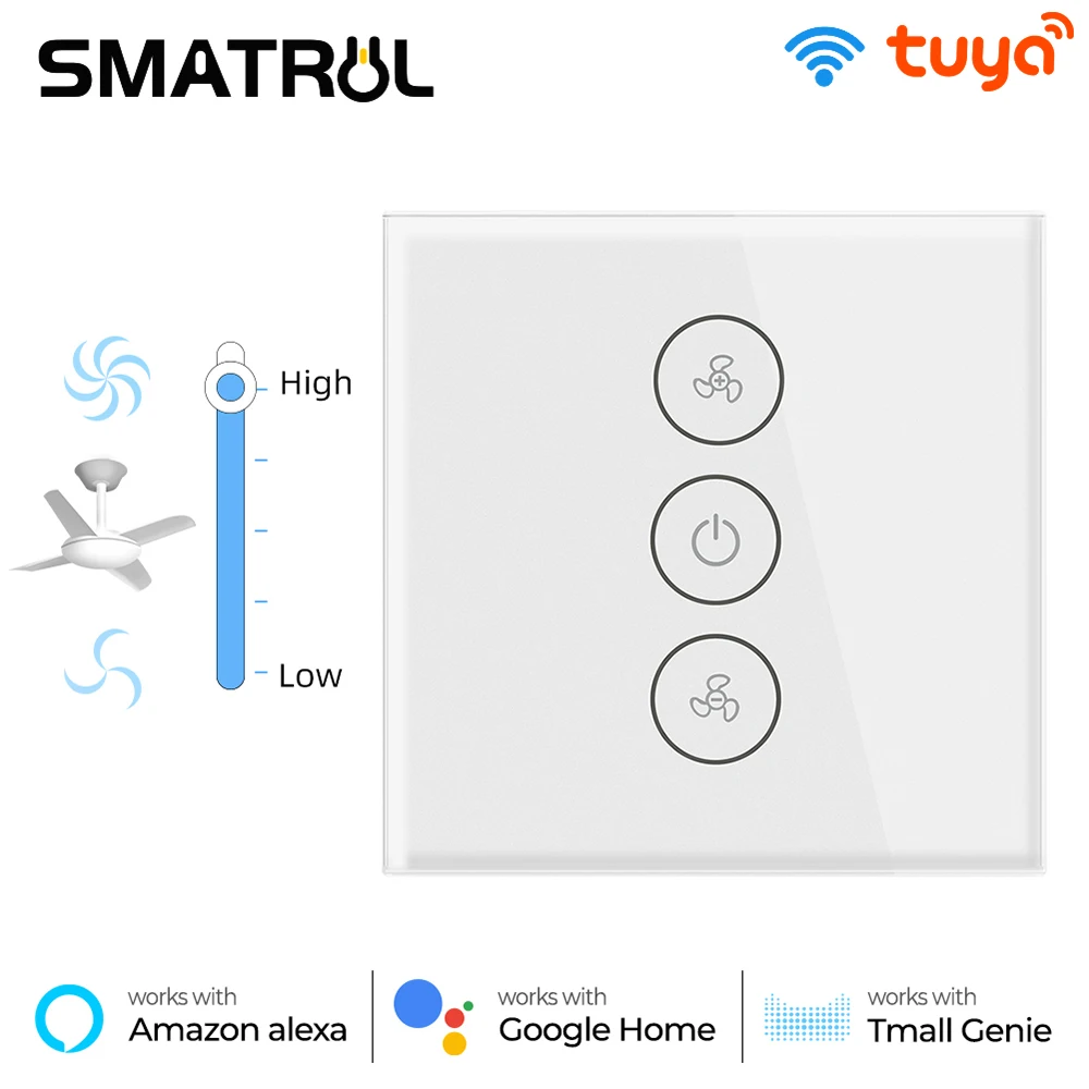 Smatrul-tuya Toque Wifi Interruptor Ventilador de Teto eu Smart Life Temporizador Remoto Velocidade Wall Vidro Controle de Aplicativos Trabalhar com Alexa Google Home