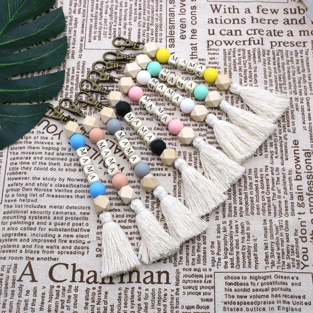 Wooden Bead Tassel Keychains 