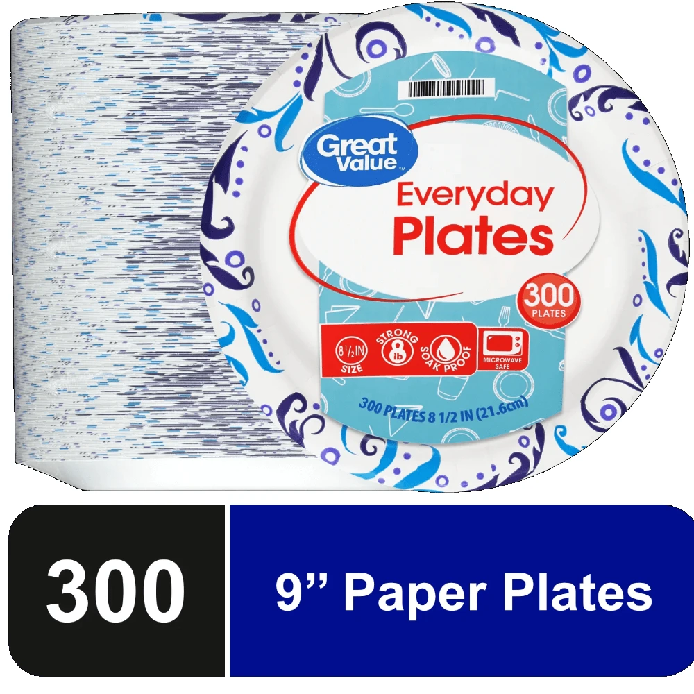 

Everyday Strong, Soak Proof, Microwave Safe, Disposable Paper Plates, 9 in, Patterned, 300 Count