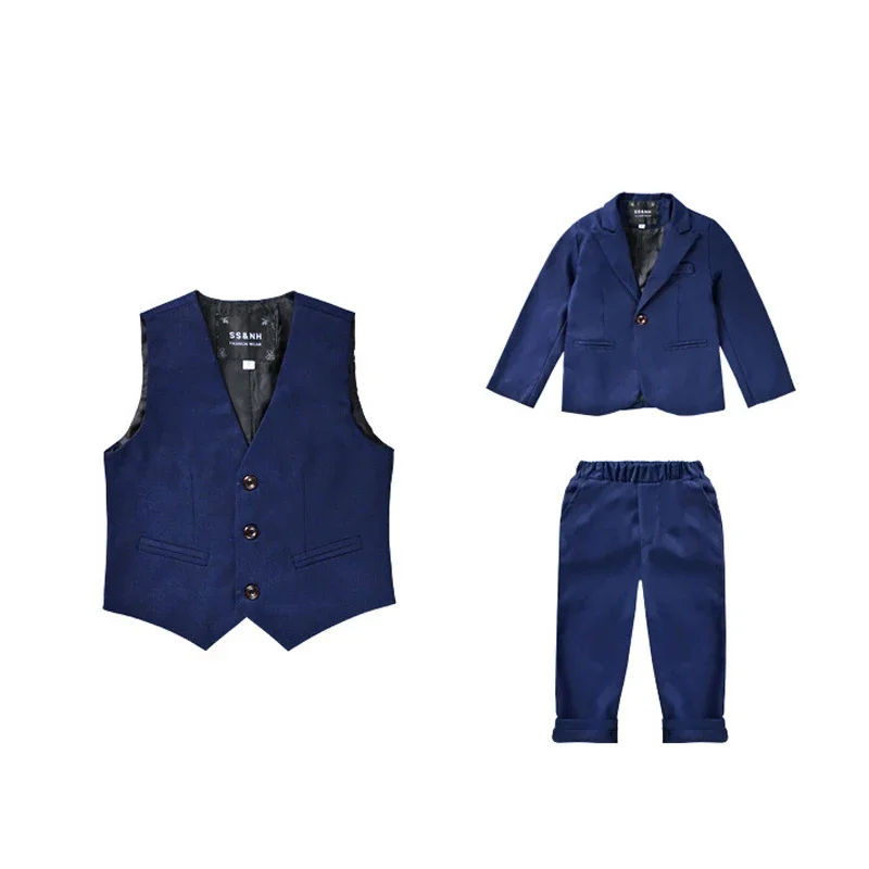 3 PCS Boys Wedding Clothes Blazer Vest Pants Children's Formal Suits Dress Kids Party Clohing Sets Blue Teenage Boy Costumes