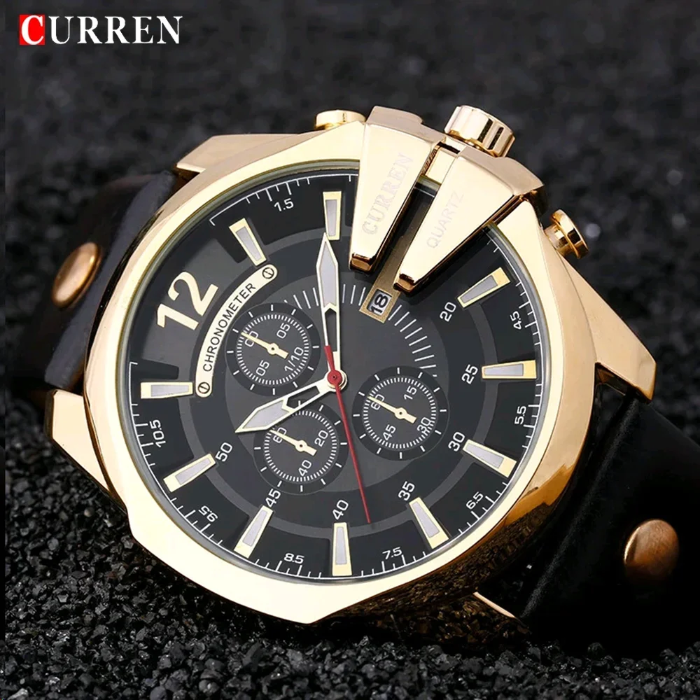 

CURREN Watch For Men 8176 Fashion Casual Quartz Watches Popular Big Dial Waterproof 30M Leather Strap Men Watch Reloj Hombre