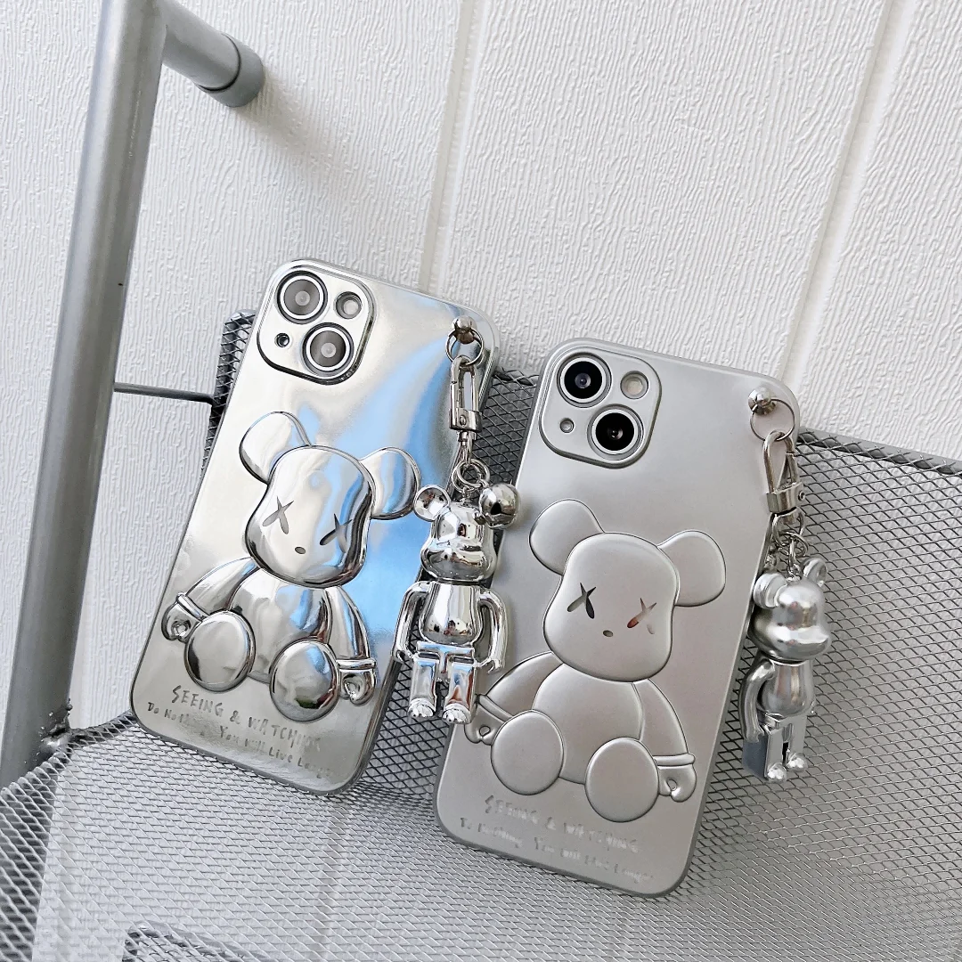 Fashion Smiley Bear With Lanyard Case For iPhone 11 12 13 Pro Max Mini 7 8 Plus XR X XS MAX Trend Creative Luxury Original Cover