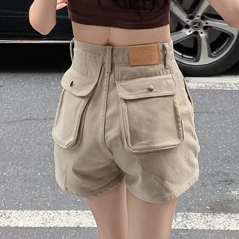 

Summer Light Khaki Denim Shorts Women's 2023 New High Waist Loose Casual Cargo Wind Shorts Free Shipping