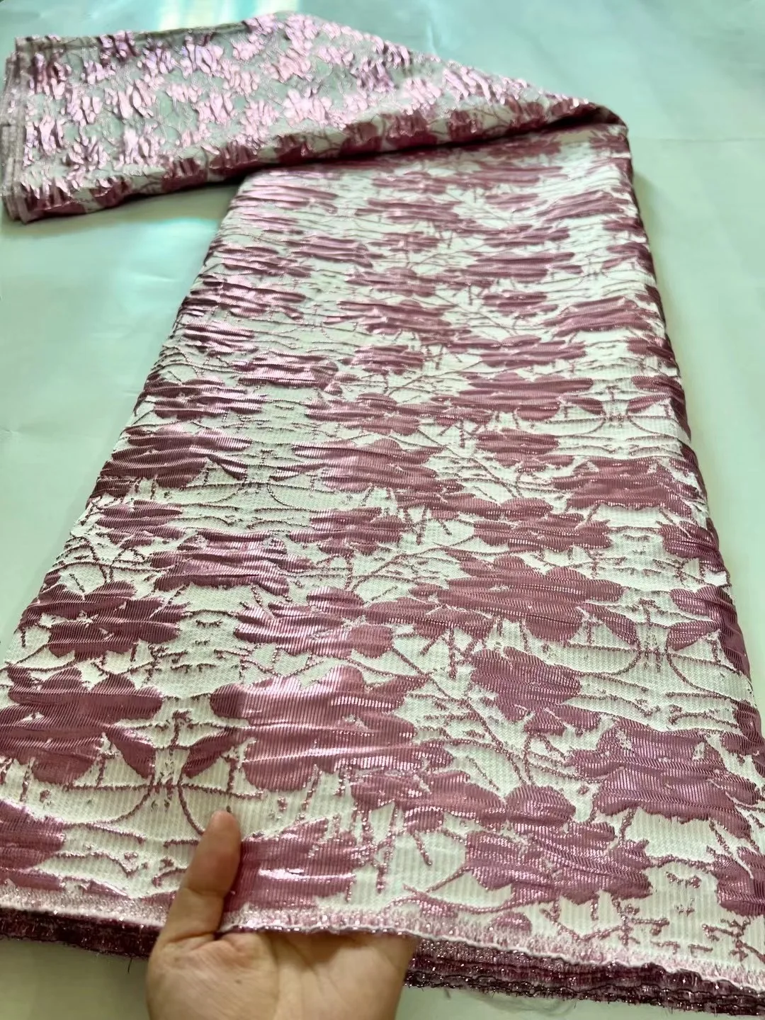 

Pink African Brocade Lace Fabric For Evening 2022 High Quality French Jacquard Lace Fabric For Nigerian Wed Party Dress KHD22229