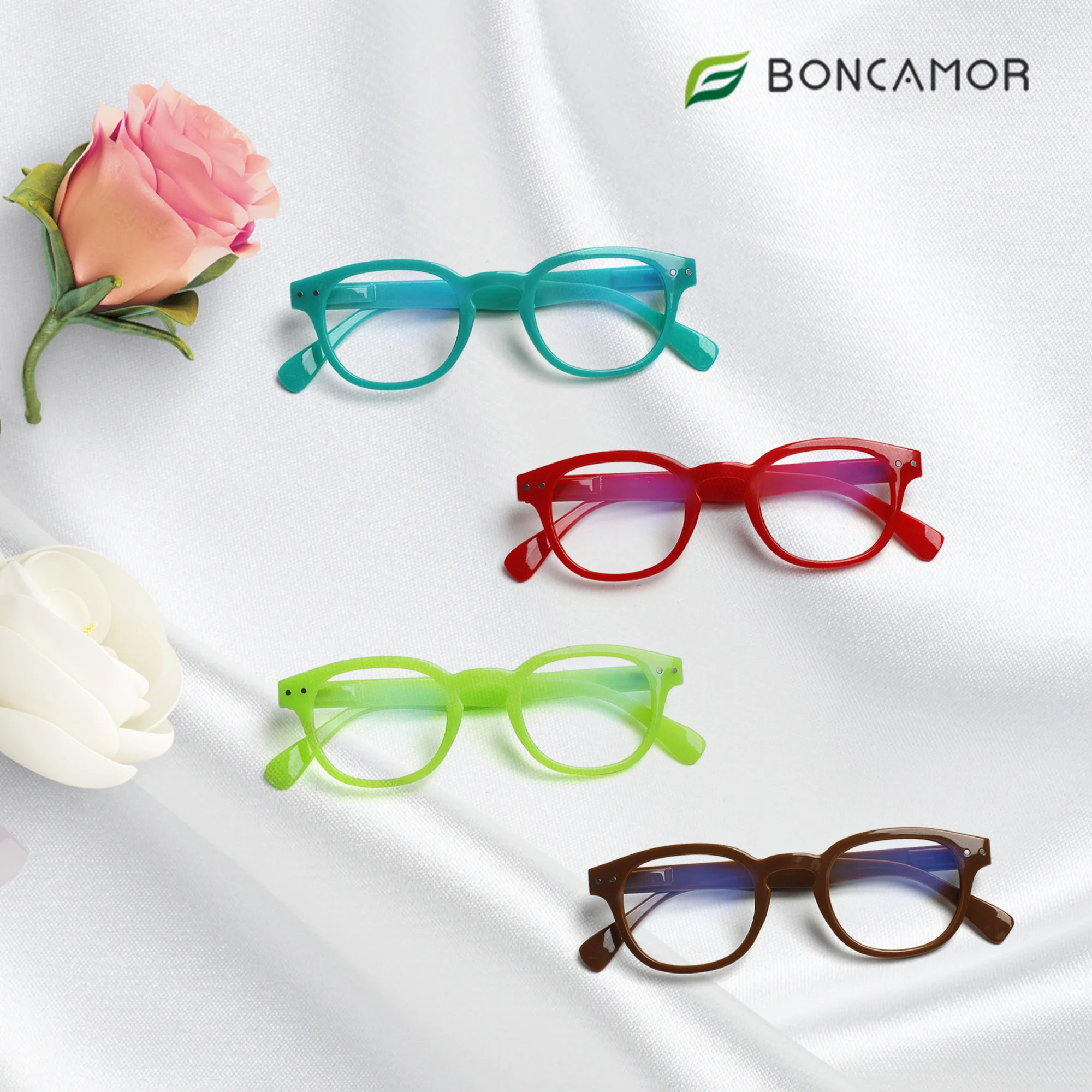 Boncamor Reading Glasses for Women Men Round HD Anti Blue Light Lenses Spring Hinge Lightweight Office Prescription Eyewear