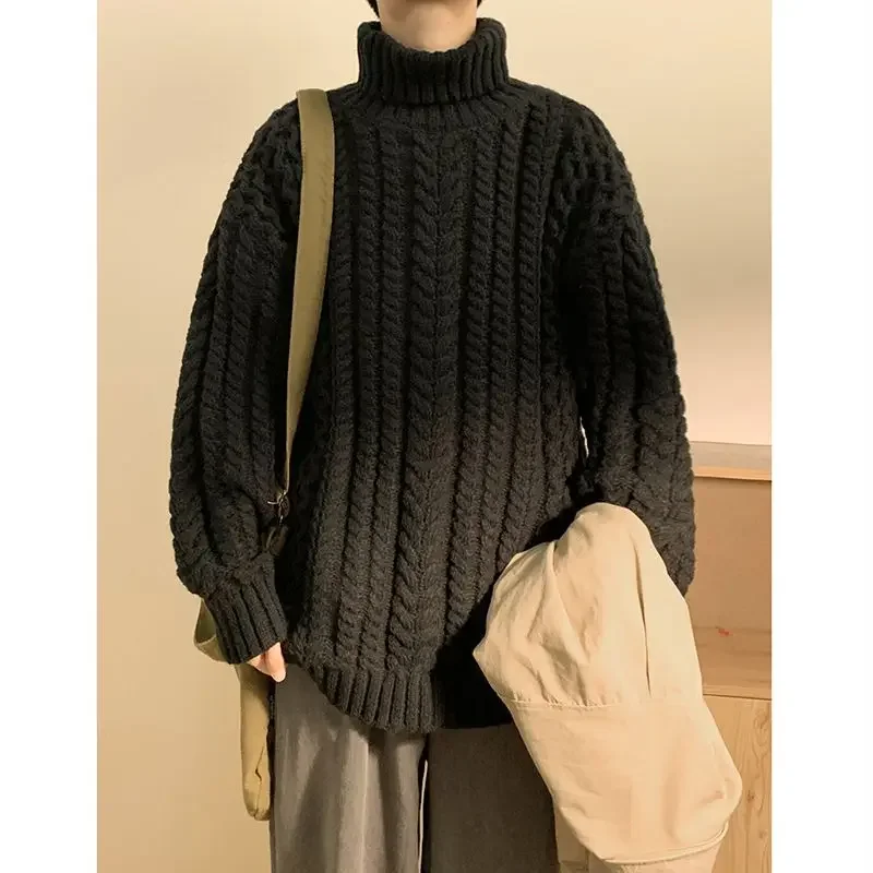 Thick Thread Fried Dough Twists Couple Sweater High Collar Heavy Weight Coat Lazy Style High Grade Warm Knit Shirt Top Clothes