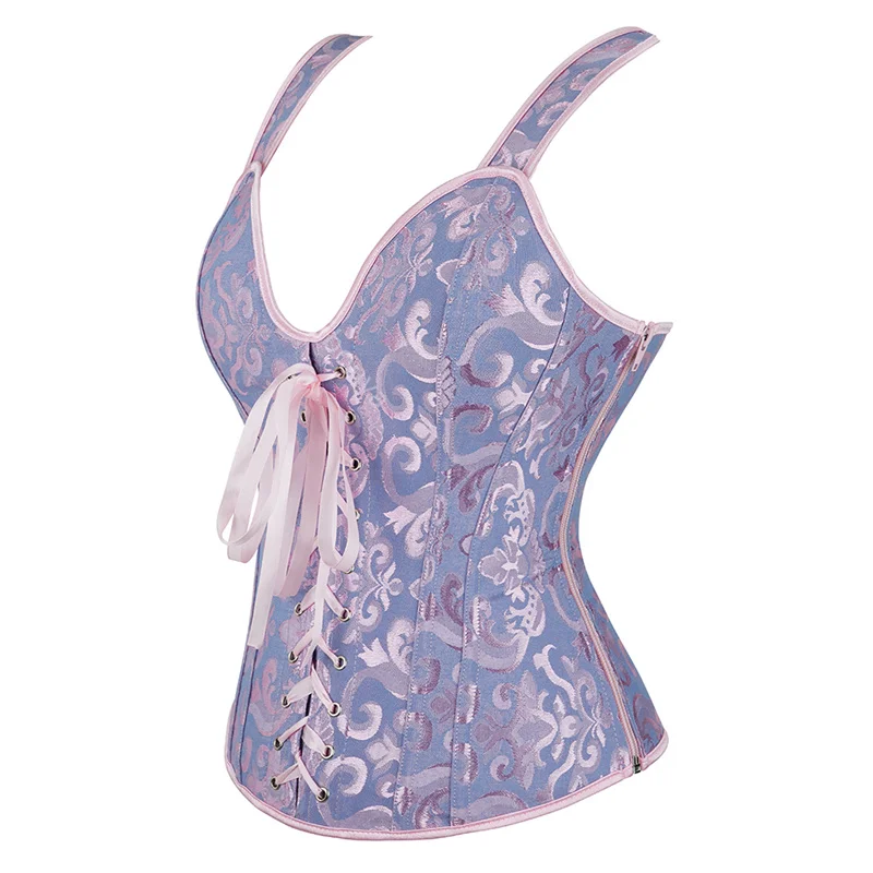 Corsetto Gotico Overbust Donna In Pizzo Marrone – Push Up, Modellante E Regolabile, Perfetto Per Cosplay E Abbigliamento Serale