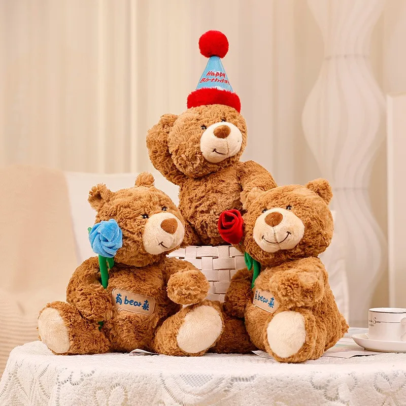 Lovely Plush Teddy Bear With Rose Toy Soft Full Stuffed Fluffy With Hat Birthday Christmas Gift For Kids Girls Appease Baby Doll карандаш для губ eveline max intense colour тон 29 lovely rose прекрасная роза 1 9 гр