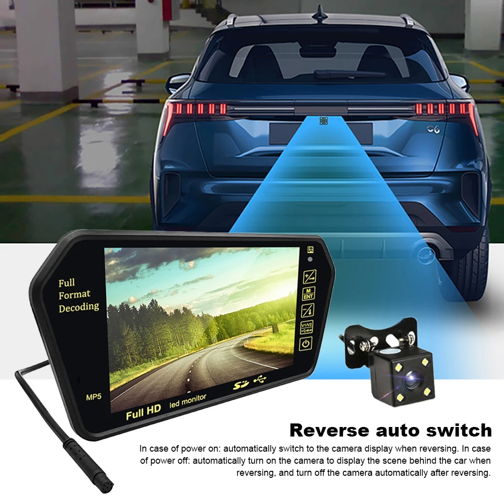 Monitor Da 5 Pollici Per Specchietto Retrovisore - Display Con 2 Ingressi Per Telecamera Di Retromarcia, Universale - 6
