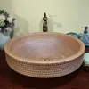 MAEBOW Popular Log Color Engraved Ceramic Semi-Counter Wash Basin Home Decor Renovation Round Restroom Countertop Bathroom Sink 2