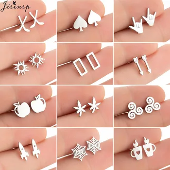 여성을위한 펑크 미니 스테인레스 스틸 귀걸이 미니멀리스트 스페이드 제스처 애플 라이터 스파이더 웹 Earings 패션 주얼리 brincos