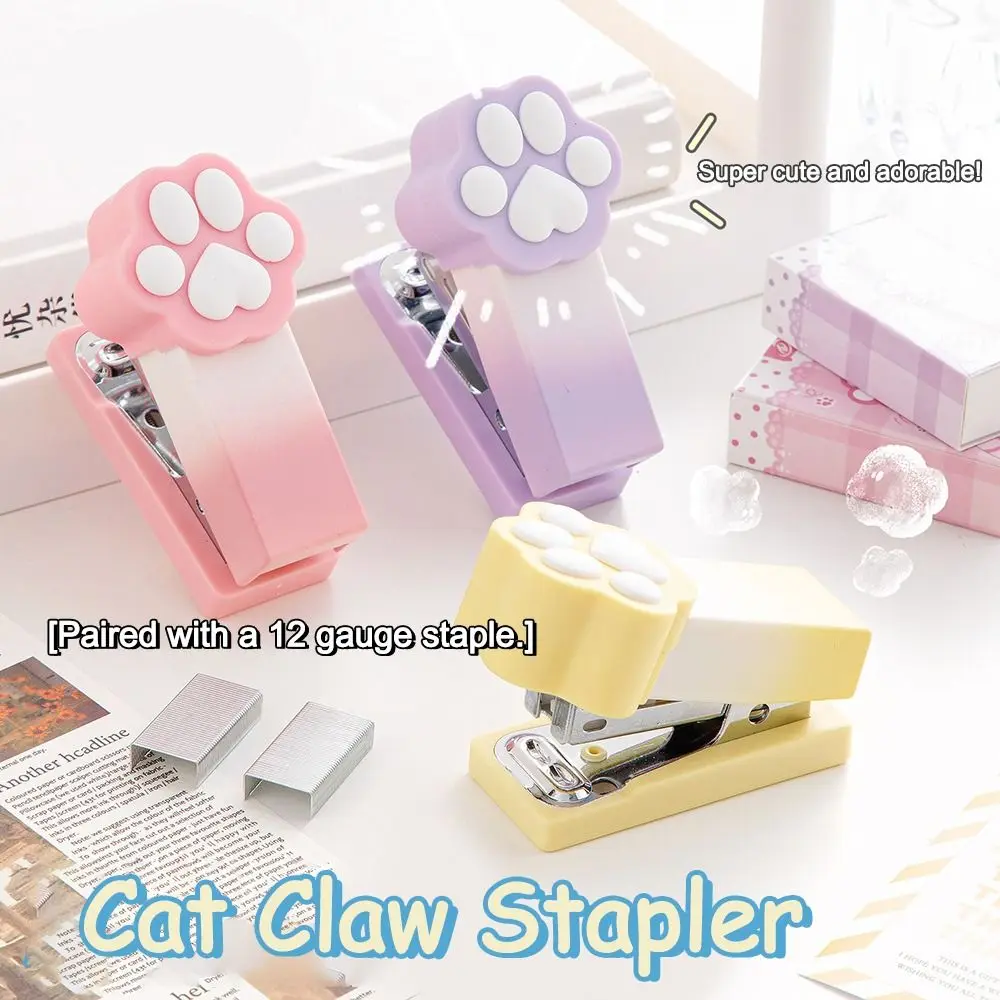 Durable Gradient Cat Claw Mini Stapler with Staples Multifunctional Paper Binder Stapler Set Office School