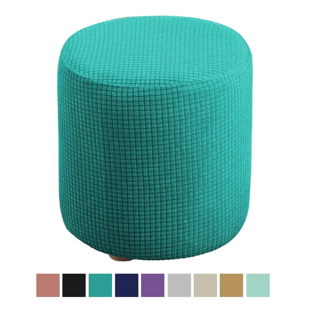Round Ottoman Slipcover Polyester Blend Footstool Protector Covers Stretch with Elastic Bottom Washable Jacquard Fabric 4