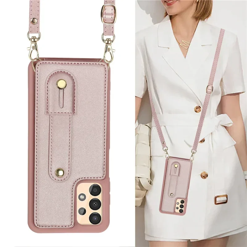Leather Phone Case with Lanyard and Wallet Purse & Card Holder Compartments