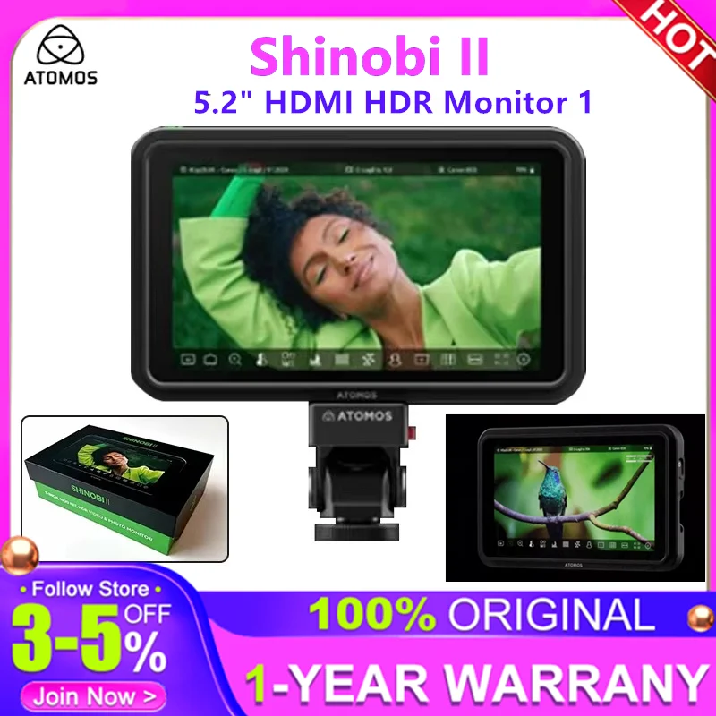 HDMI HDR Monitor Atomos Shinobi II 5.2" 1500nit HDMI 4K Cable-Compatible HD video input Atom HDR Display