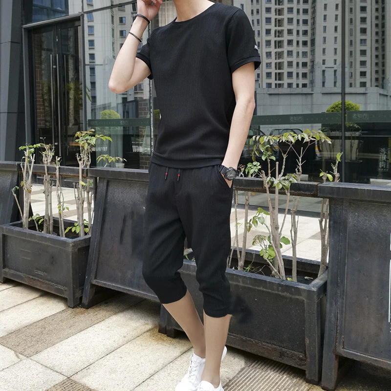 M-8XL Large Size Men's Short-sleeved T-shirt Suit Summer Loose Fat Shorts Men's Plus Fat Sports Suit