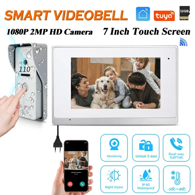 

Cheap wall mounted 7 inch HD video intercom tuya smart electronic lock touch switch camera rain cover waterproof door bell
