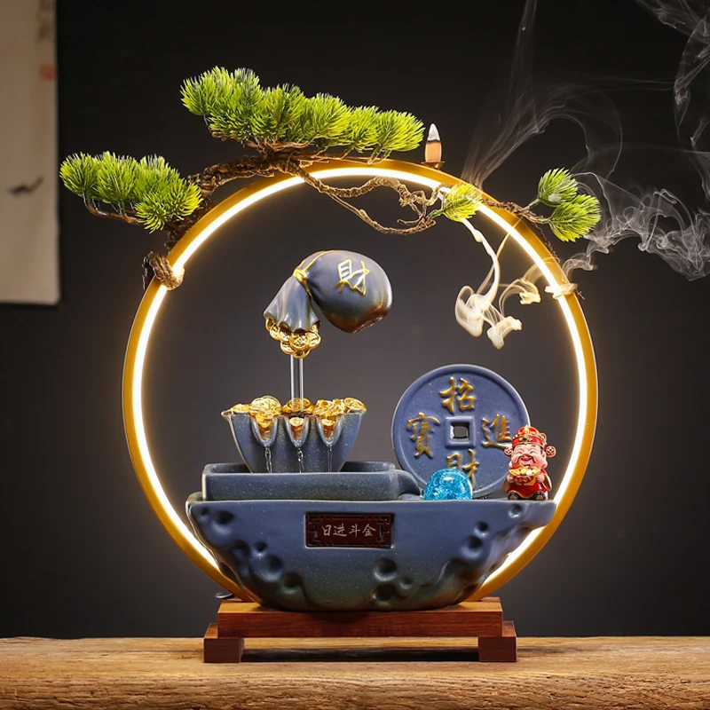 

Китайский фонтан фэн-шуй на удачу, комнатный водный фонтан для гостиной, офиса, плавучая вода, ландшафтный фонтан, украшения, художественное украшение для дома