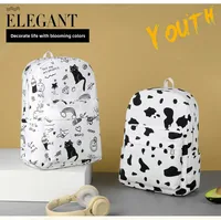 New Cute Cow Pattern Canvas Backpack Large Capacity Student Bookbag Street Style Trendy Double Shoulder Bag Casual AE Stock
