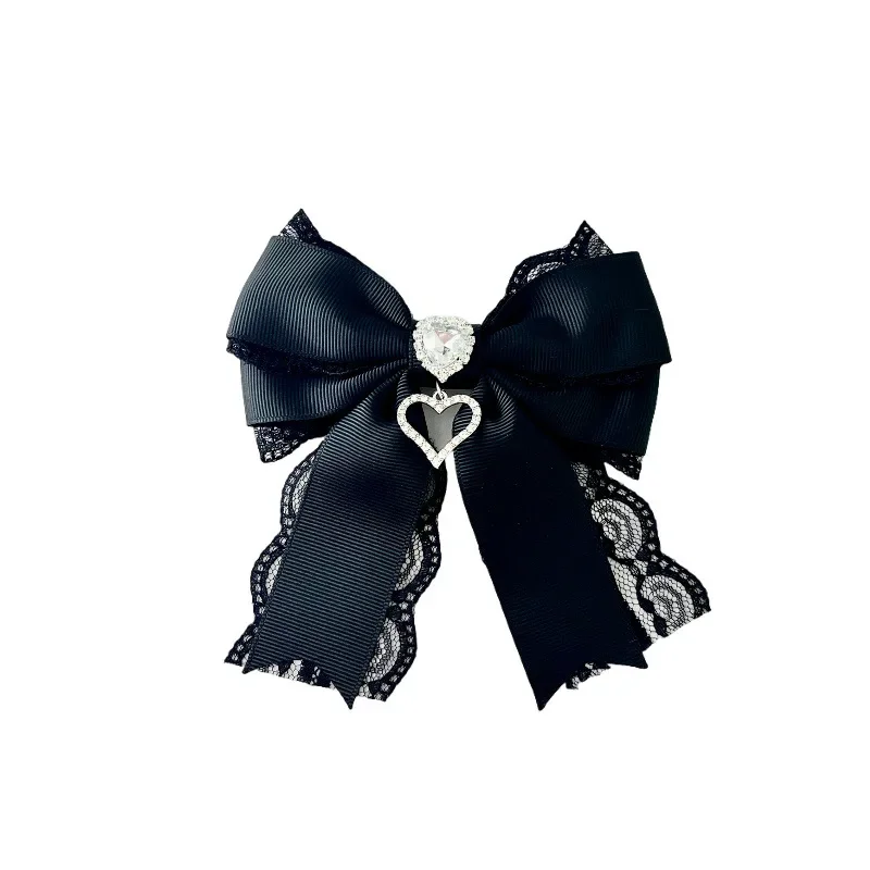 Bow Tie Brooch Heart Shape Rhinestone Pendant Pin Clips Handmade Jewelry Accessories for Women