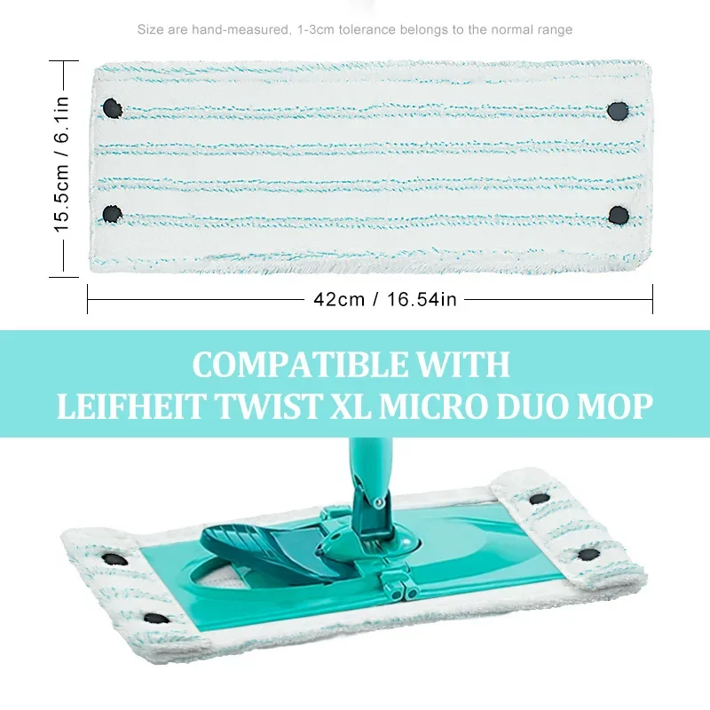 2PCS Small Mop Flat Replacement Head for Leifheit Wet and Dry Use Cleaning Pad for Home Floor Cleaning Supplies 42x15cm 2