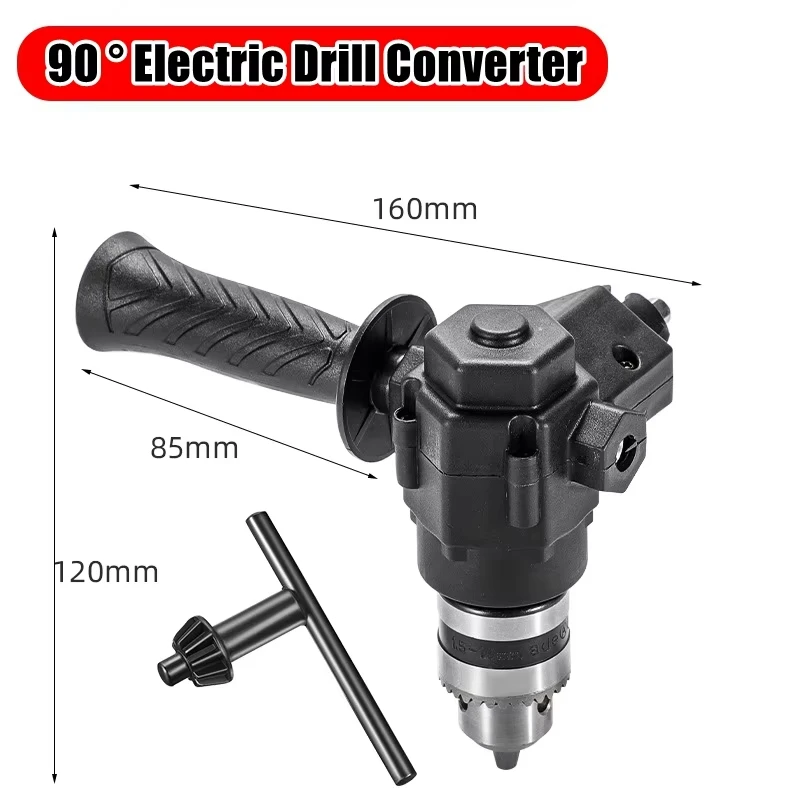 90&deg; Three Jaw Chuck Corner Impact Drill Adapter Right Angle Bend Extension Chuck Drill Adapter Right Angle Converter Accessory