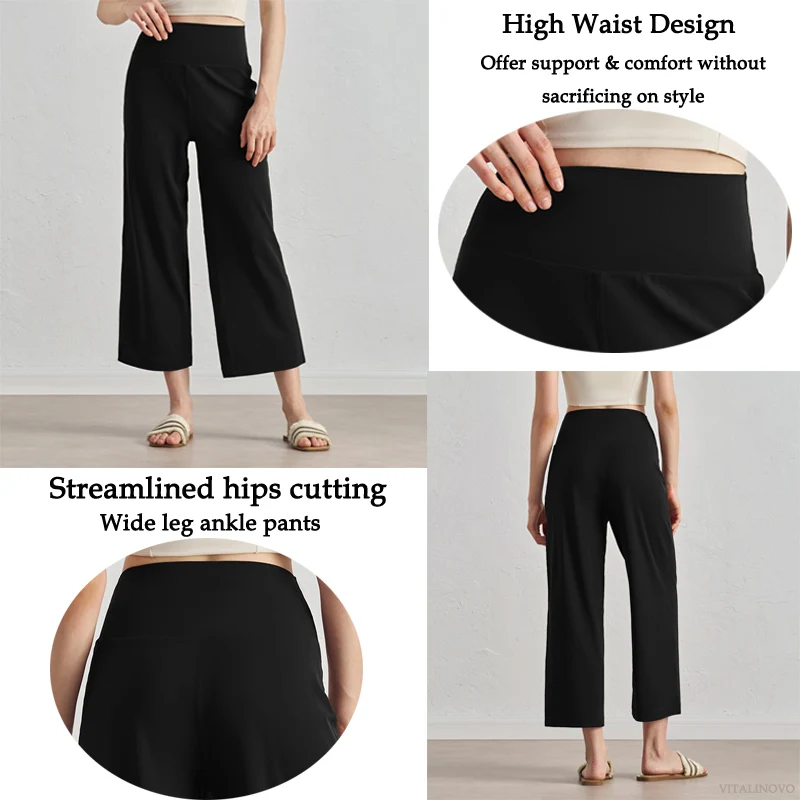 Capri Pants for Women Wide Leg Yoga Cropped Pants Tummy Control High Waist in Flare Crop Buttery Soft Loose Casual Summer Pants - 3
