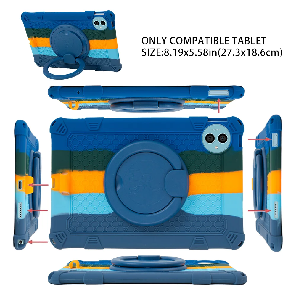 Silicone Shockproof Case with 360° Rotating Kickstand, Free Shoulder Strap & Stylus Pen