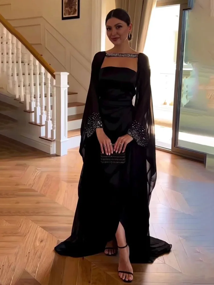 Black Dress With A Evening Wear Shawls AsaNagi Black Evening