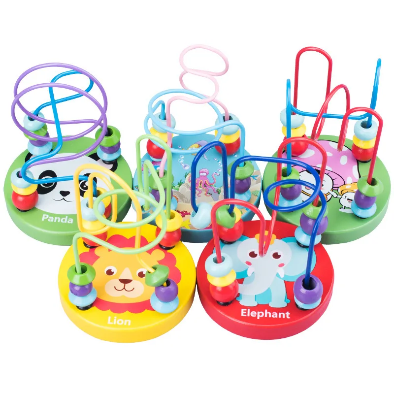 Baby Montessori Educational Math Toy Wooden mini Circles Bead Wire Maze Roller Coaster Abacus Puzzle toys For Kids Boy Girl Gift 2