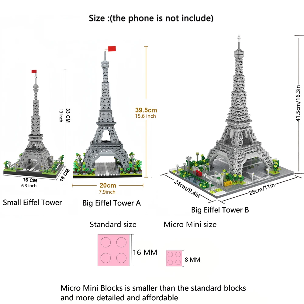 Knew Built Exquisite Paris Eiffel Tower Micro Mini Building Blocks Toys Set: LED Illuminated, Perfect Gift Illuminate Your World 5
