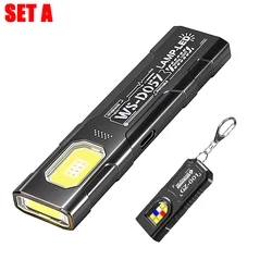 Portable Keychain LED COB Flashlight - USB Rechargeable Mini Torch with Pen Clip and Magnetic Base (Set A)