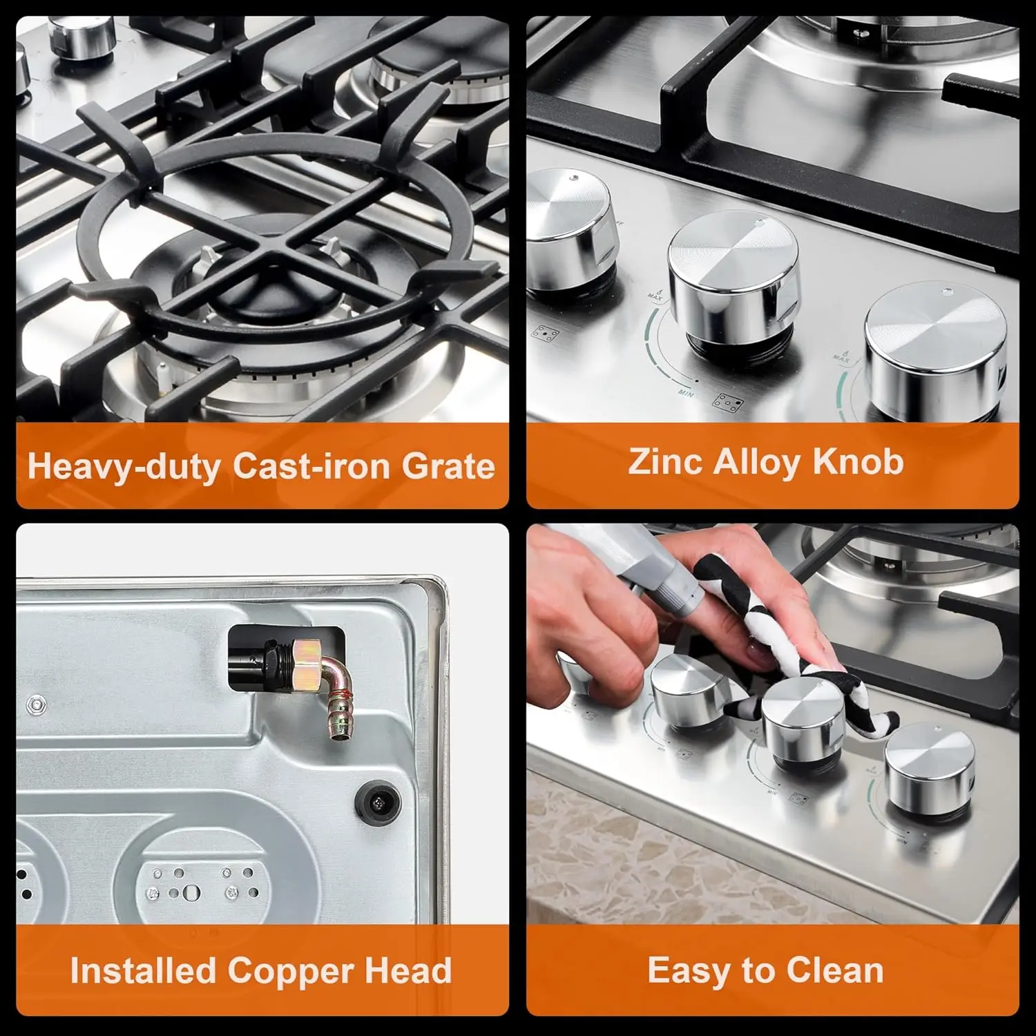 30 Inch Gas Cooktop, Gas Stove Top with 5 High Efficiency Burners, Bulit-in Gas Countertop in Stainless Steel for kitchen 4