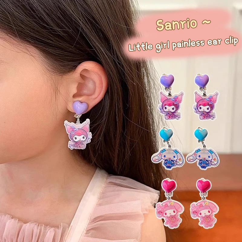 Ear Clip 1Pair Cartoon Sanrio No Piercing Pendant For Women Girls Children