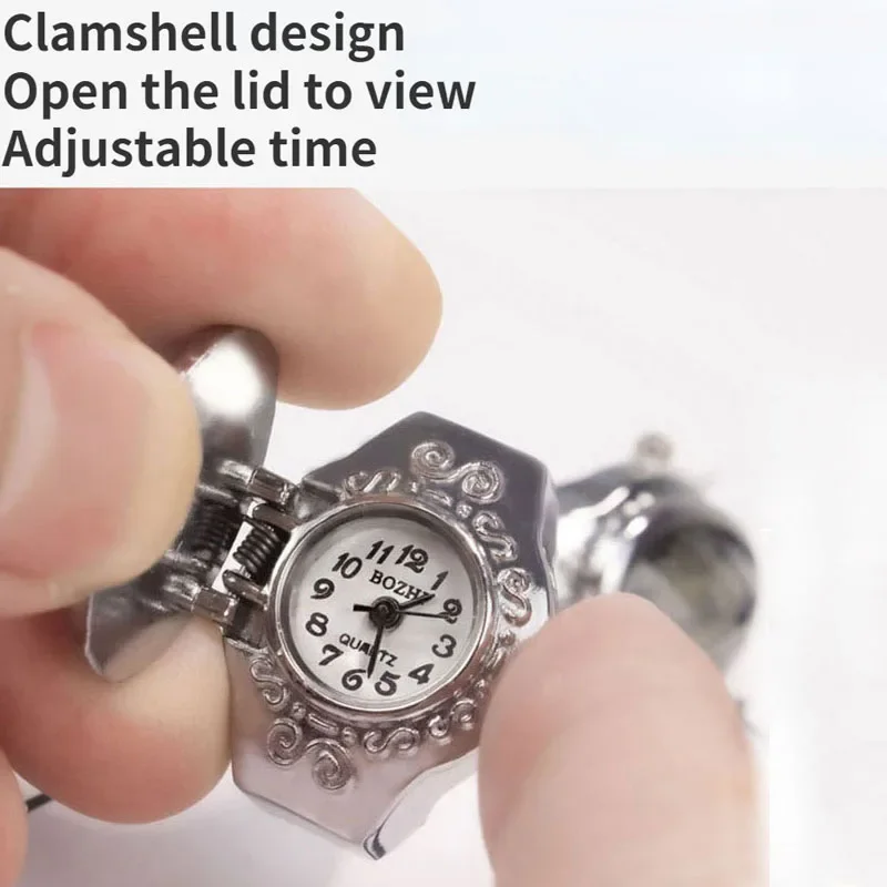 Rhinestone Owl Small Dial Quartz Analog Ring Watch Personality Clamshell Design Adjustable Clock Rings Women's Accessories Gifts 4