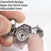 Rhinestone Owl Small Dial Quartz Analog Ring Watch Personality Clamshell Design Adjustable Clock Rings Women's Accessories Gifts 4
